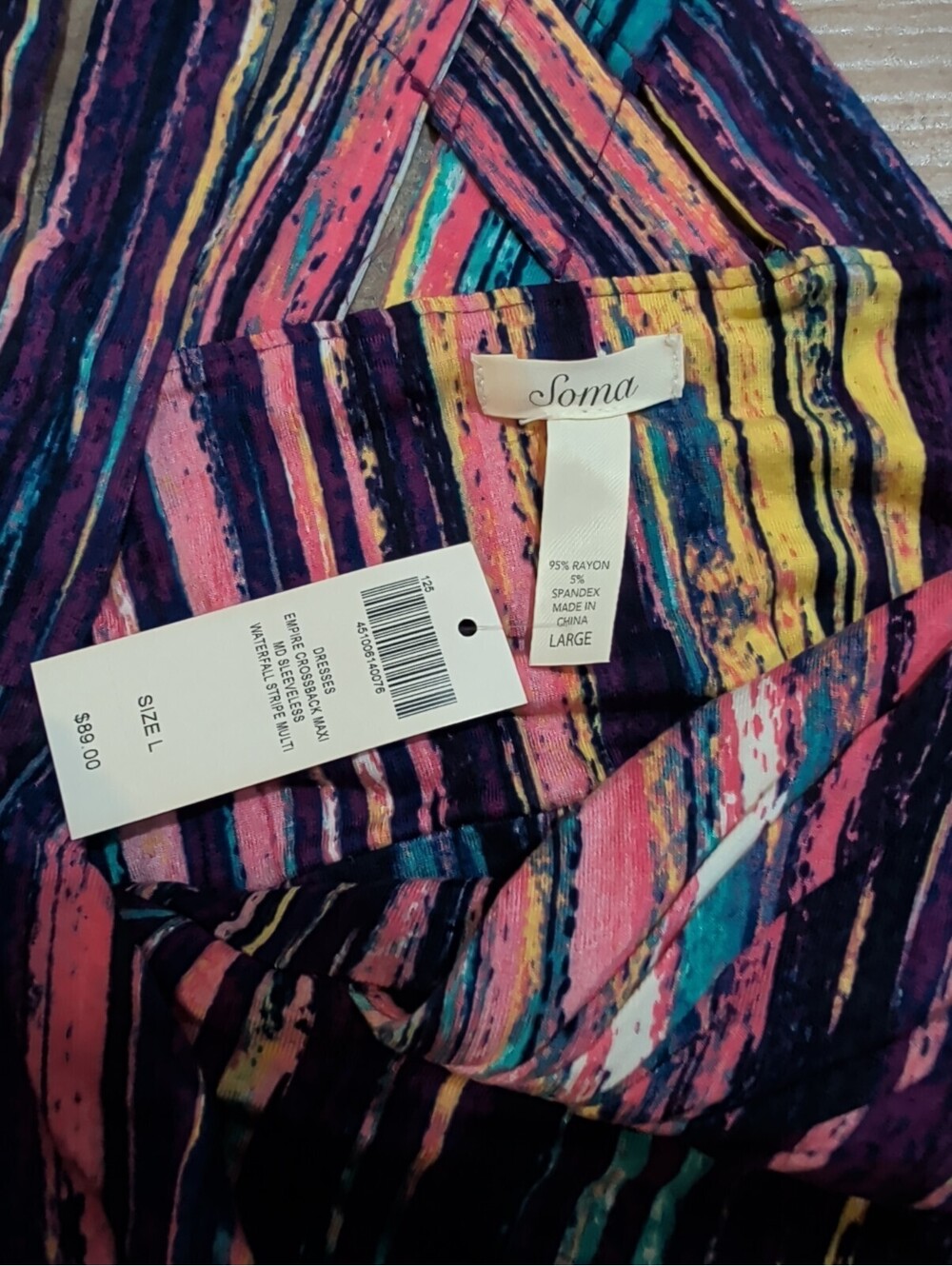 Soma Women's Empire Crossback Maxi Dress Waterfall Stripe Multi Purple Large Nwt - Picture 13 of 16